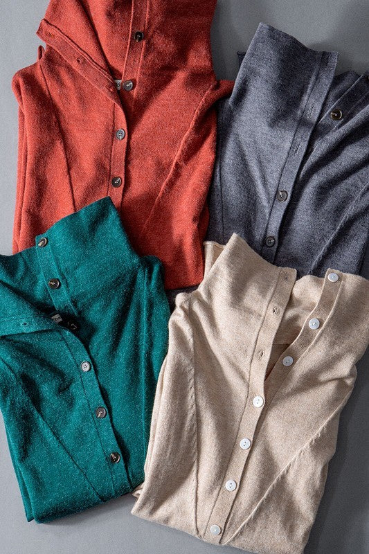 Relaxed Button-Up Knit Pullover with Collar Detail