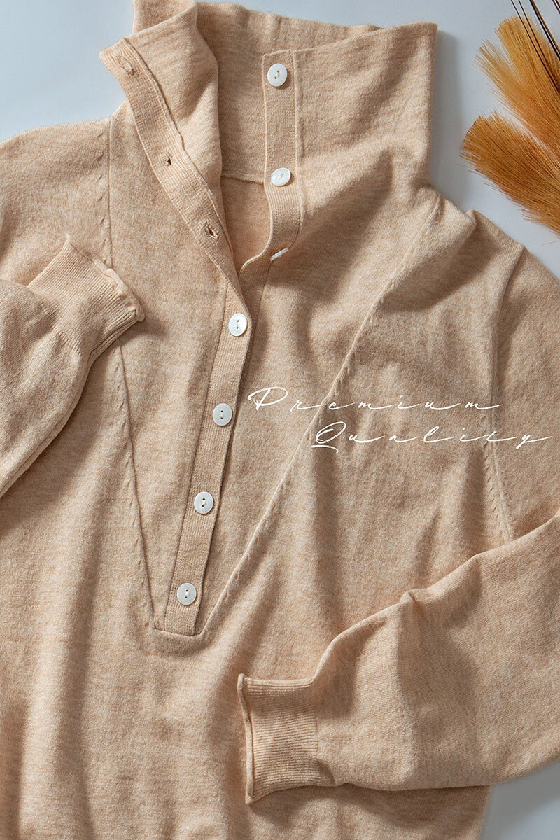 Relaxed Button-Up Knit Pullover with Collar Detail