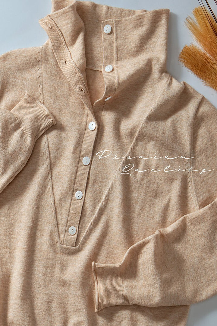Relaxed Button-Up Knit Pullover with Collar Detail