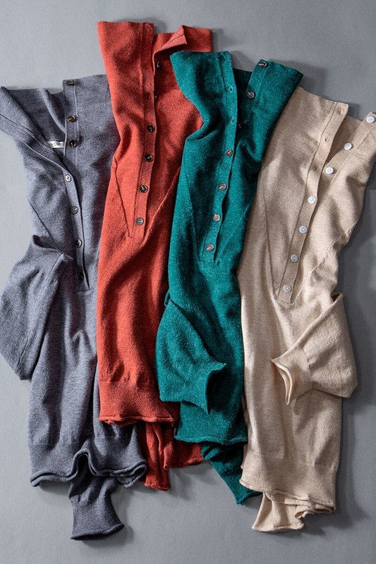 Relaxed Button-Up Knit Pullover with Collar Detail