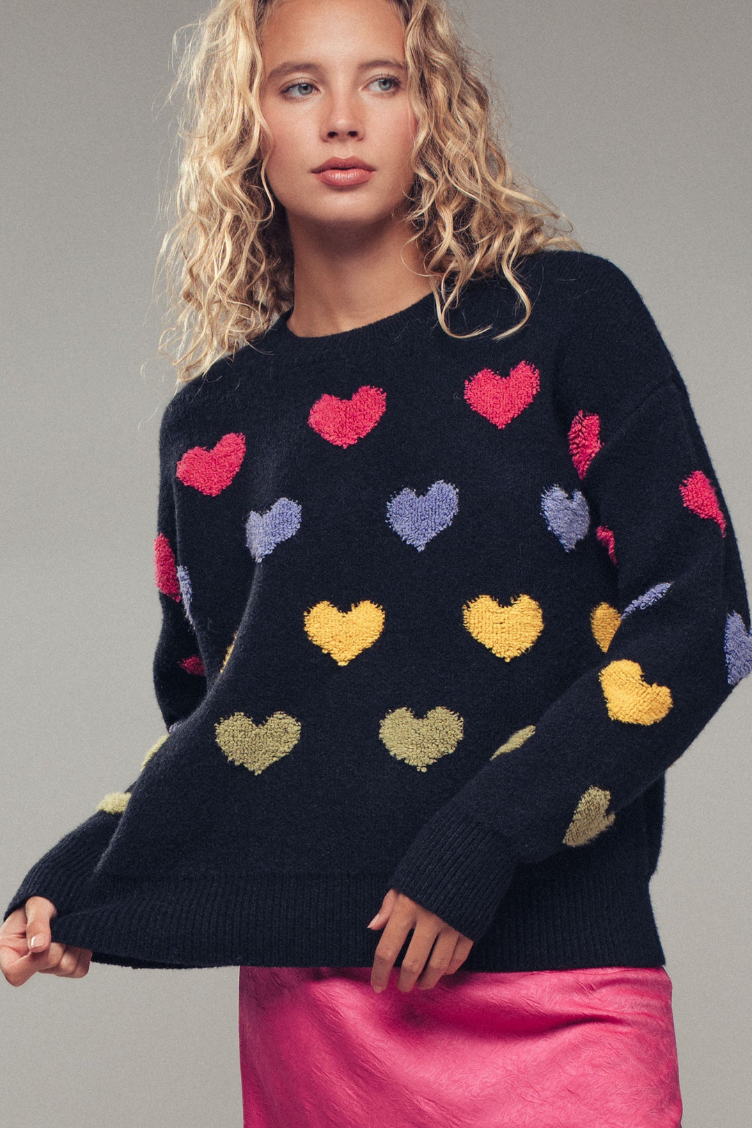 pattern knit sweater - black