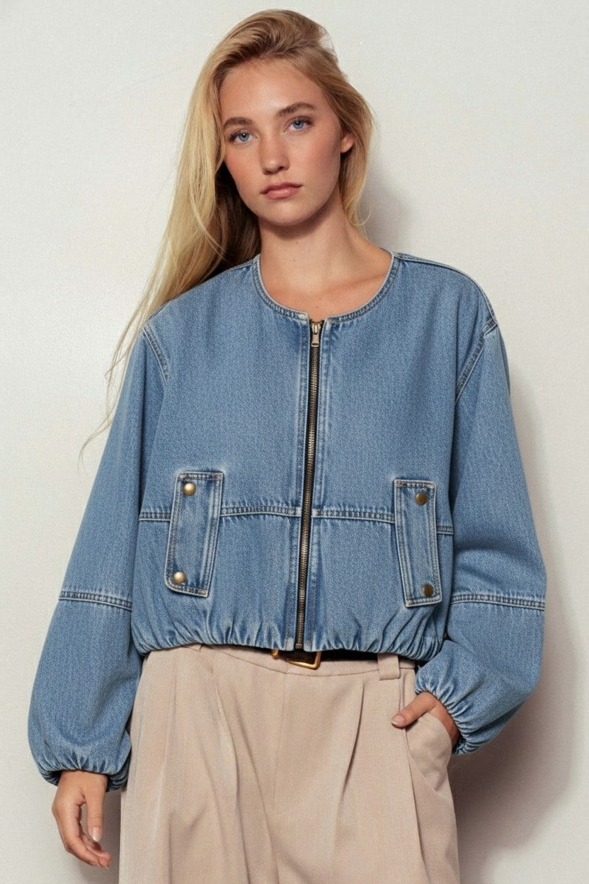 denim zip up bomber jacket - lt denim (additional view)