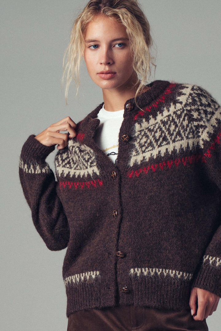 nordic fair isle sweater cardigan - brown (additional view)