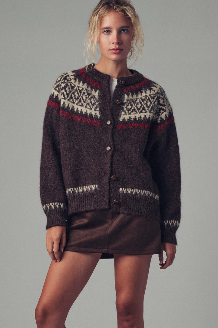 nordic fair isle sweater cardigan - brown (additional view)