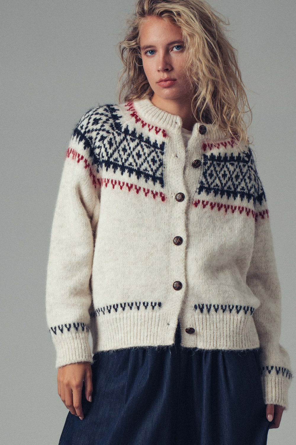 nordic fair isle sweater cardigan - ivory (additional view)