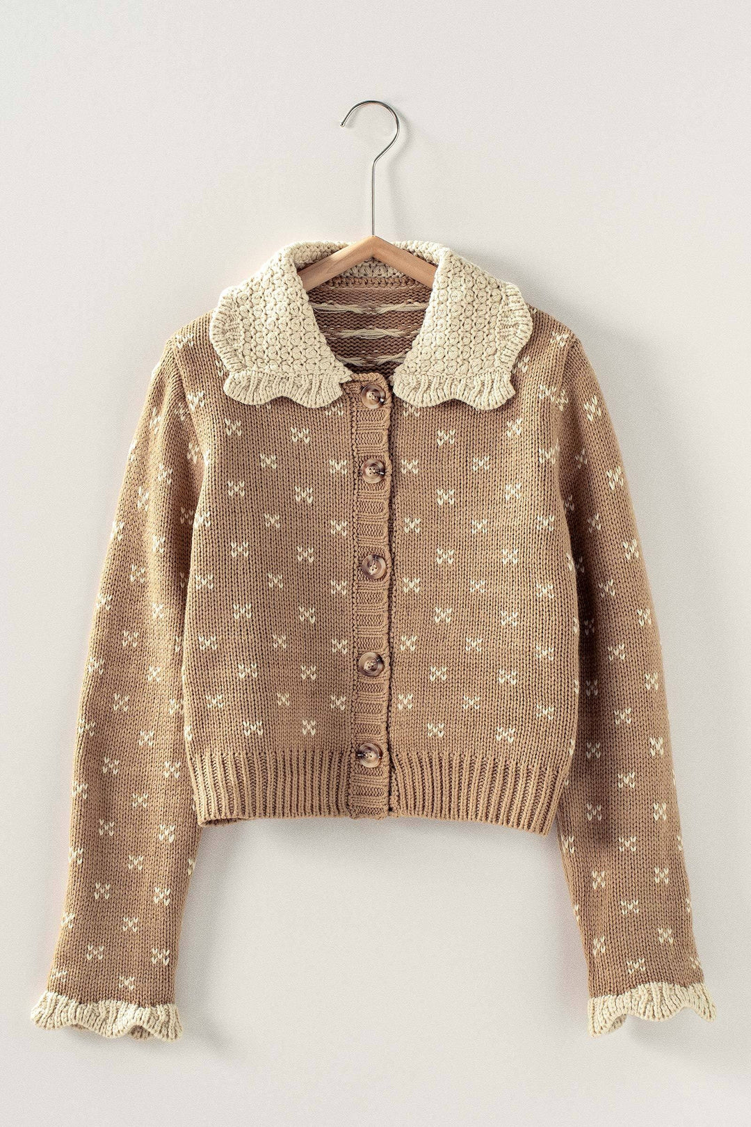 scallop knit cardigan - khaki