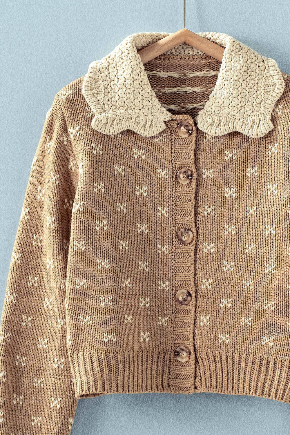 scallop knit cardigan - khaki (additional view)