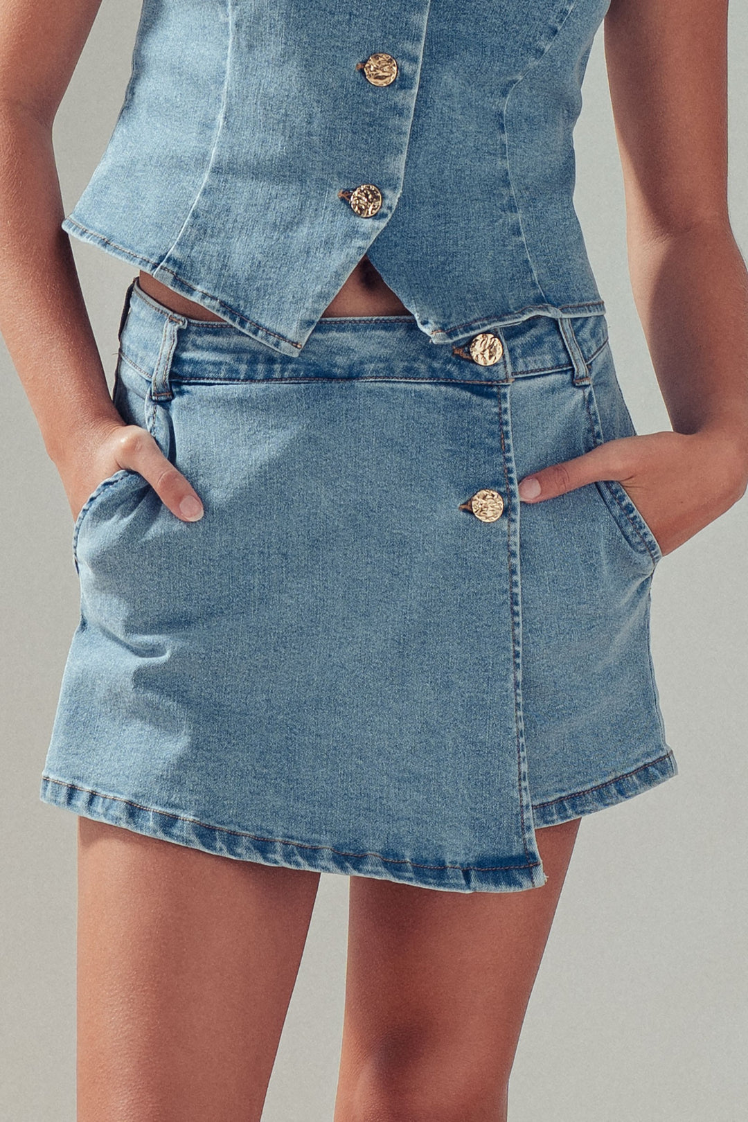 denim mini skort - lt blue