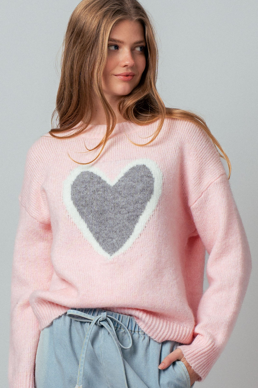 heart soft knit sweater - pink (additional view)