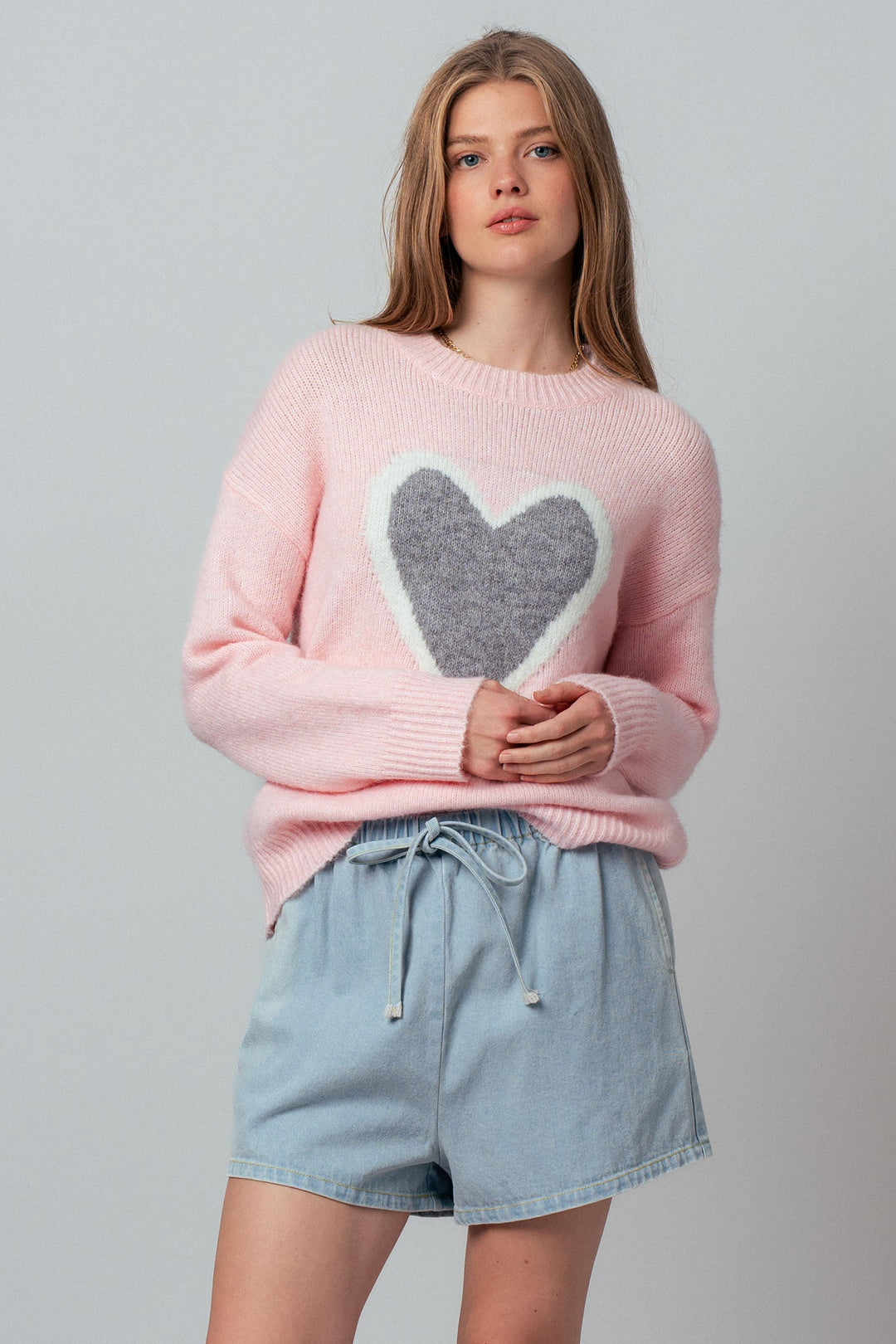 heart soft knit sweater - pink (additional view)