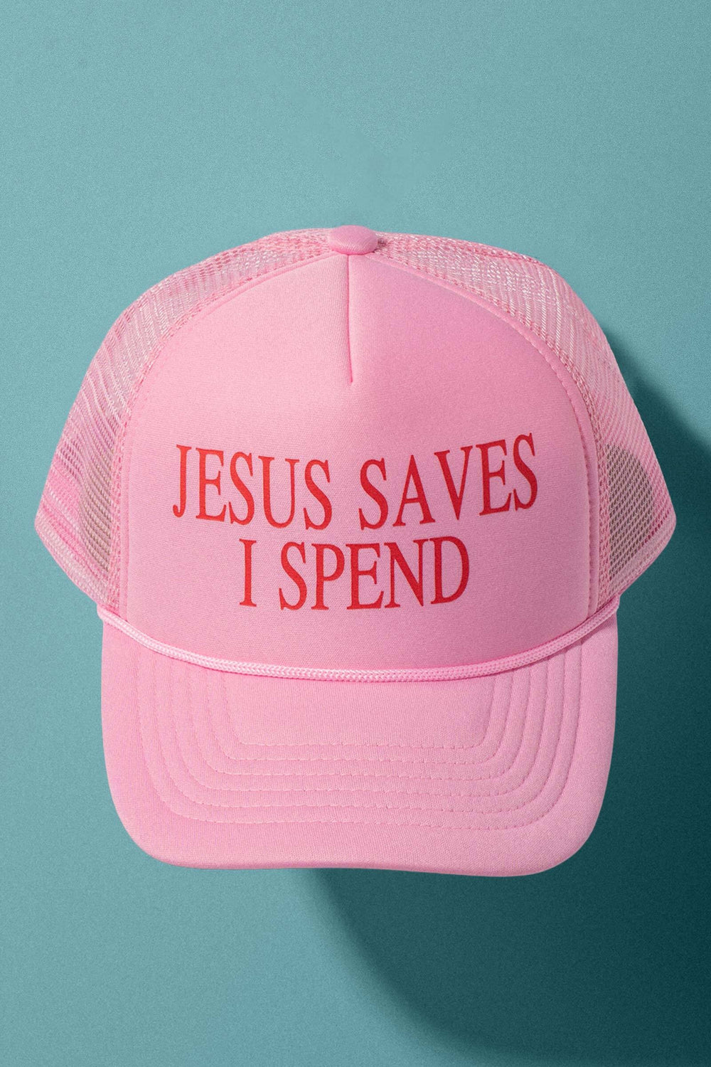 jesus saves i spend mesh trucker cap - pink (additional view)