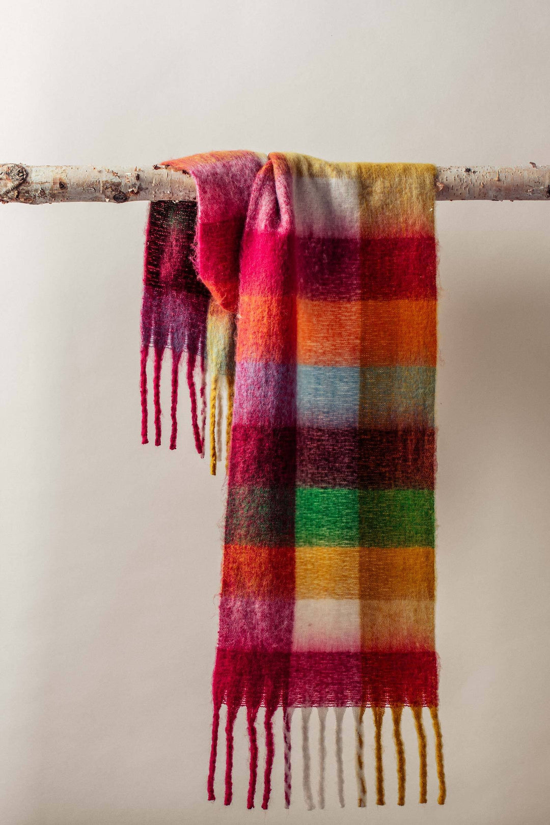 color block fringe scarf - red multi