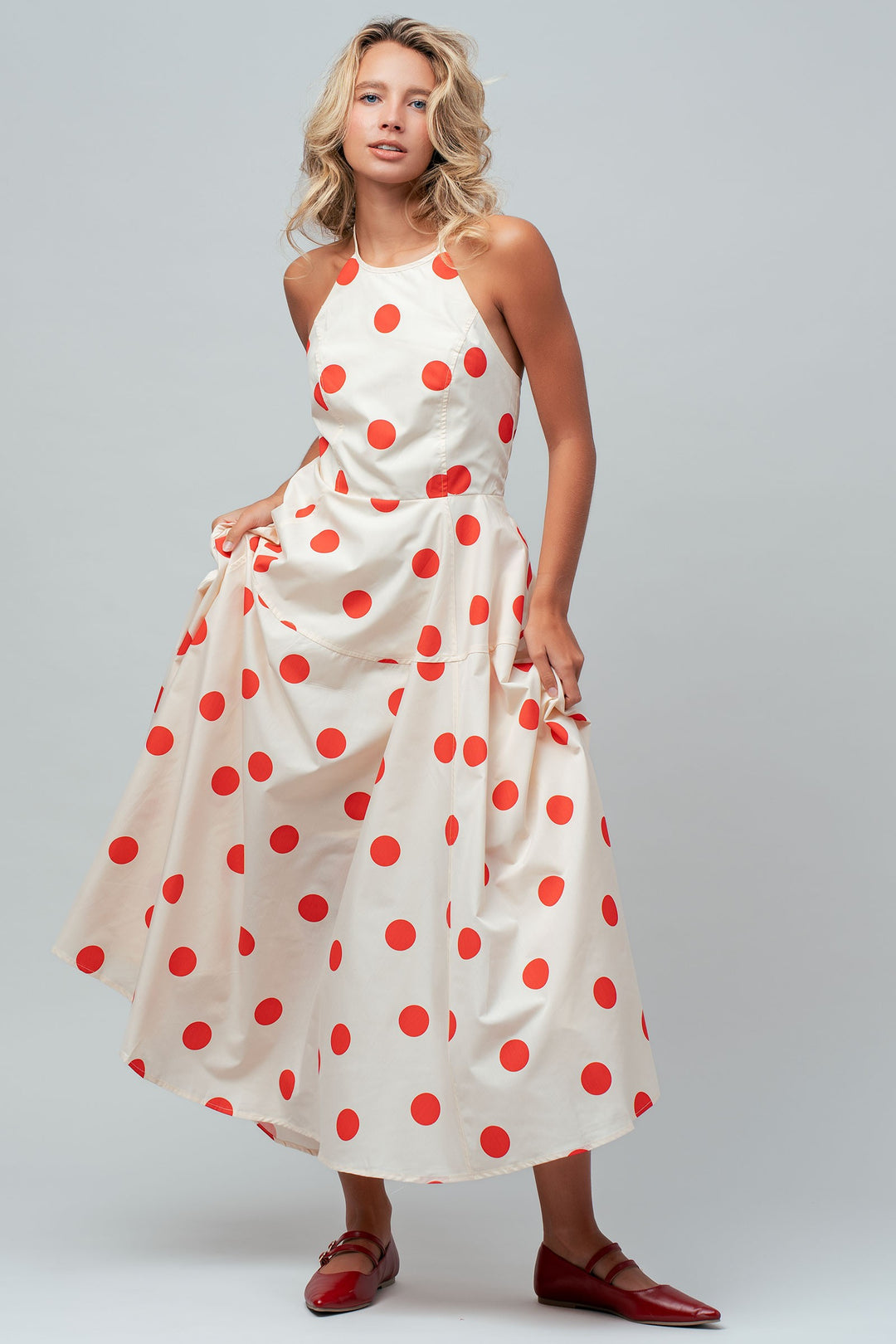 dot halter maxi dress - red