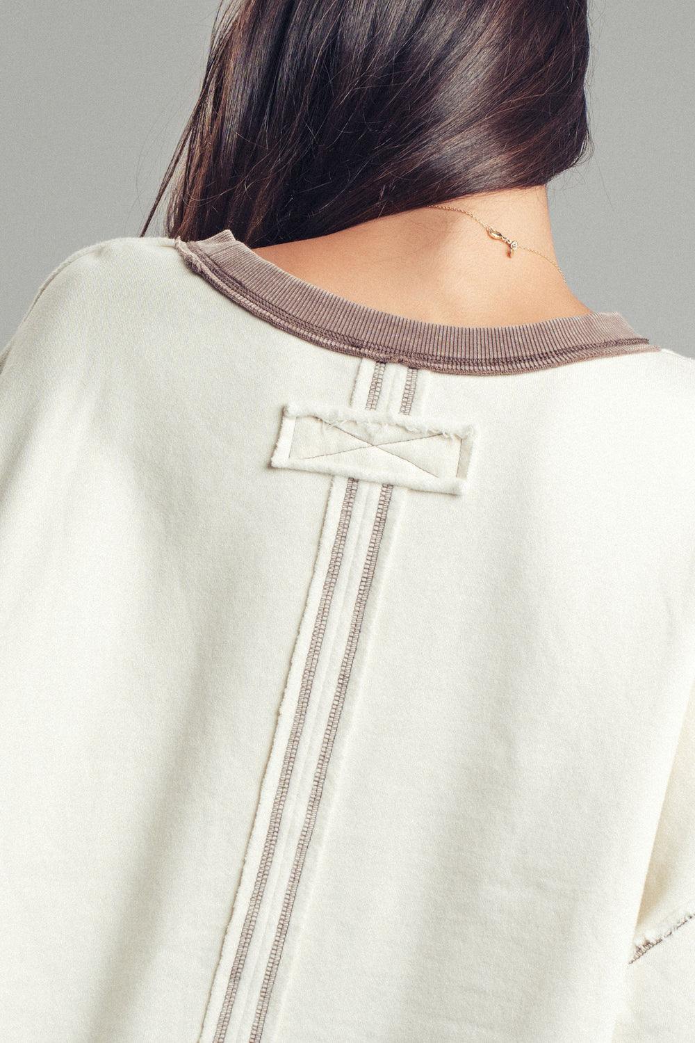 relaxed drop shoulder oversized pullover top - chalk (additional view)