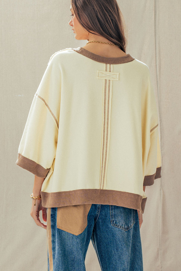 relaxed drop shoulder oversized pullover top - chalk