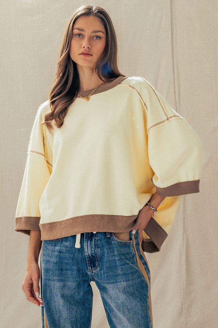 relaxed drop shoulder oversized pullover top - chalk (additional view)