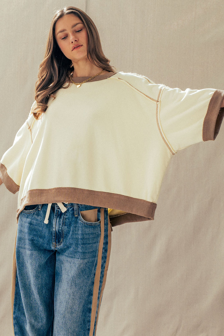 relaxed drop shoulder oversized pullover top - chalk (additional view)