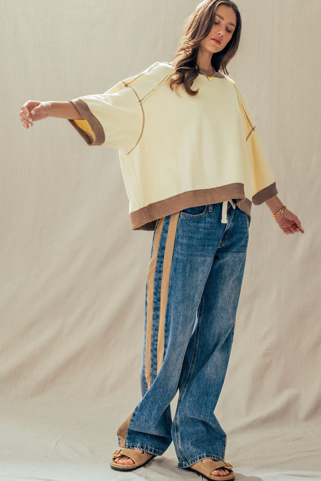 relaxed drop shoulder oversized pullover top - chalk (additional view)