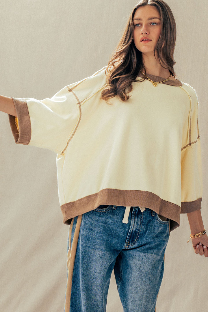 relaxed drop shoulder oversized pullover top - chalk (additional view)