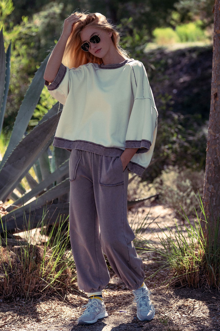 relaxed drop shoulder oversized pullover top - chalk (additional view)