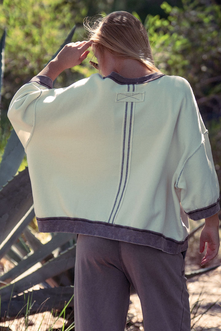 relaxed drop shoulder oversized pullover top - chalk (additional view)