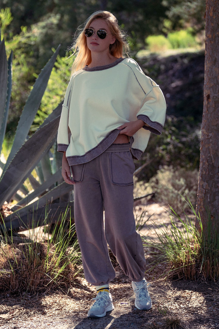 relaxed drop shoulder oversized pullover top - chalk (additional view)