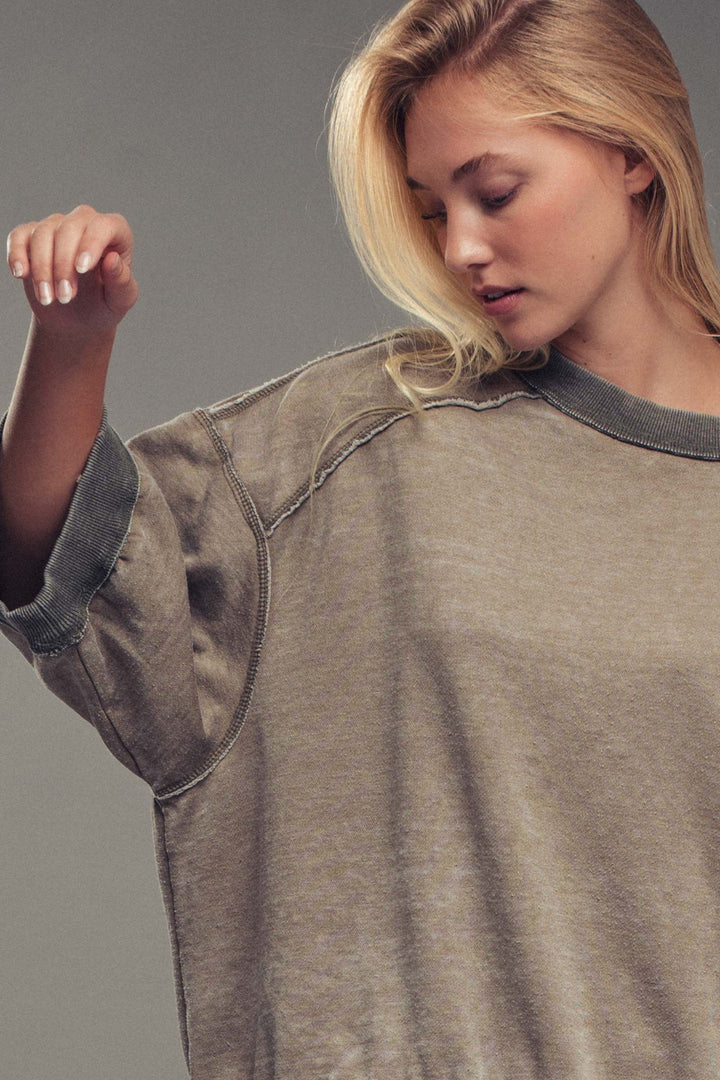 relaxed drop shoulder oversized pullover top - mocha mousse (additional view)