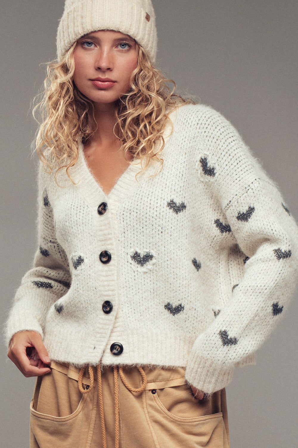 pattern knit cardigan - ivory grey (additional view)