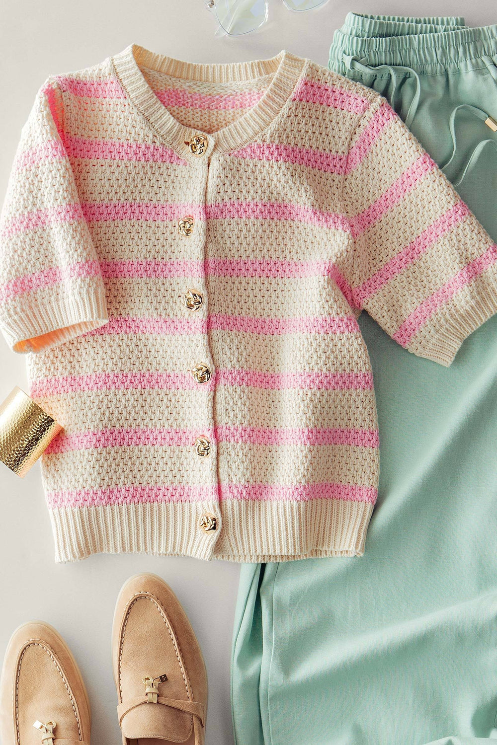 st tropez stripe cardigan - pink