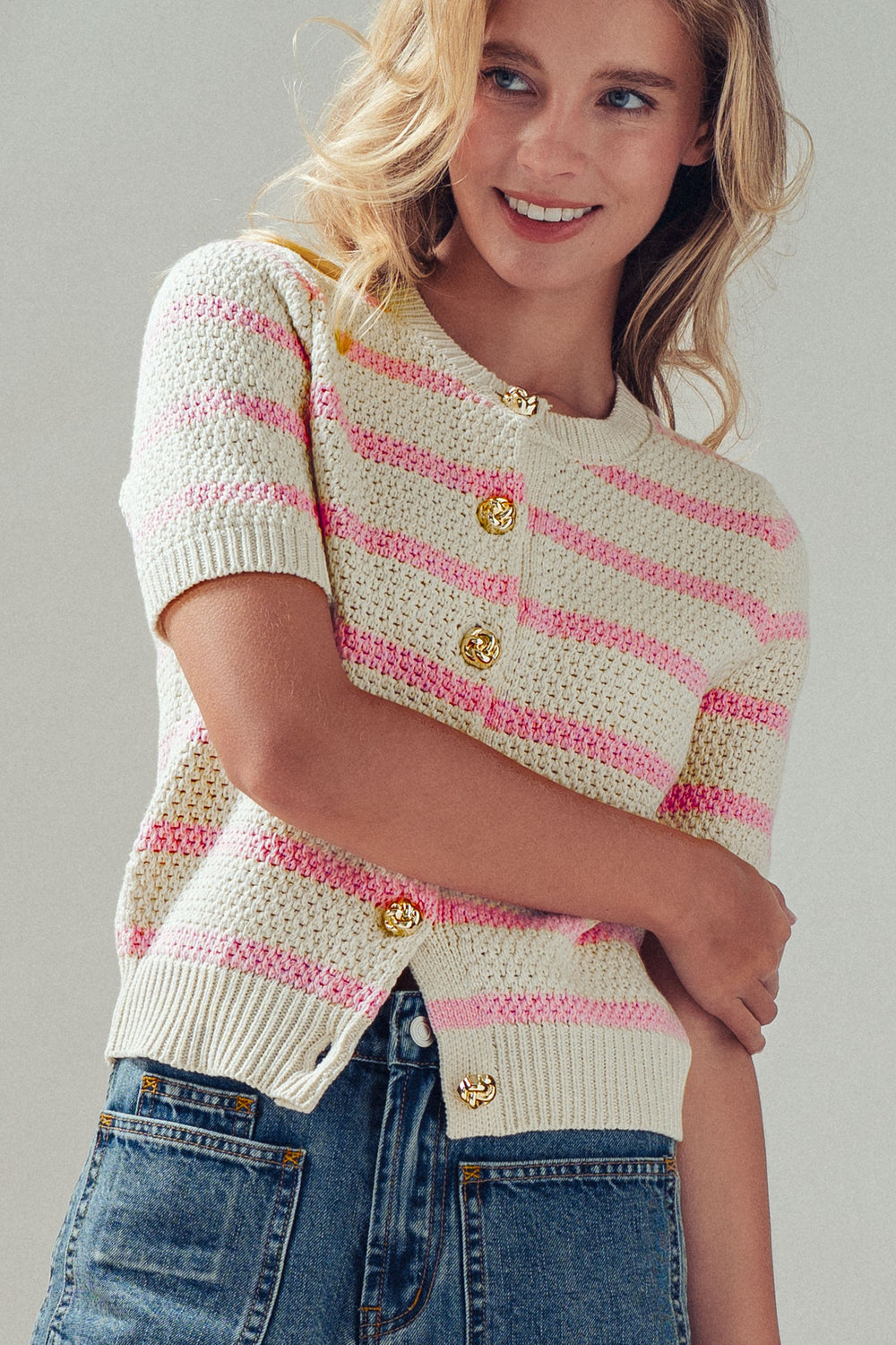 button knit cardigan - pink (additional view)