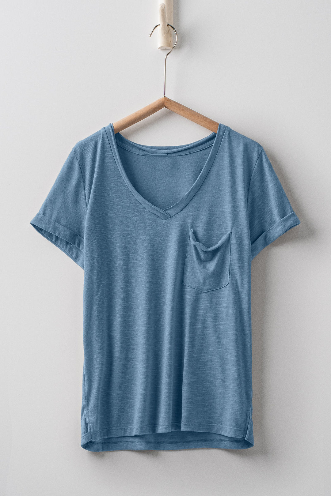 sale relaxed v neck short sleeve slub top - blue (additional view)