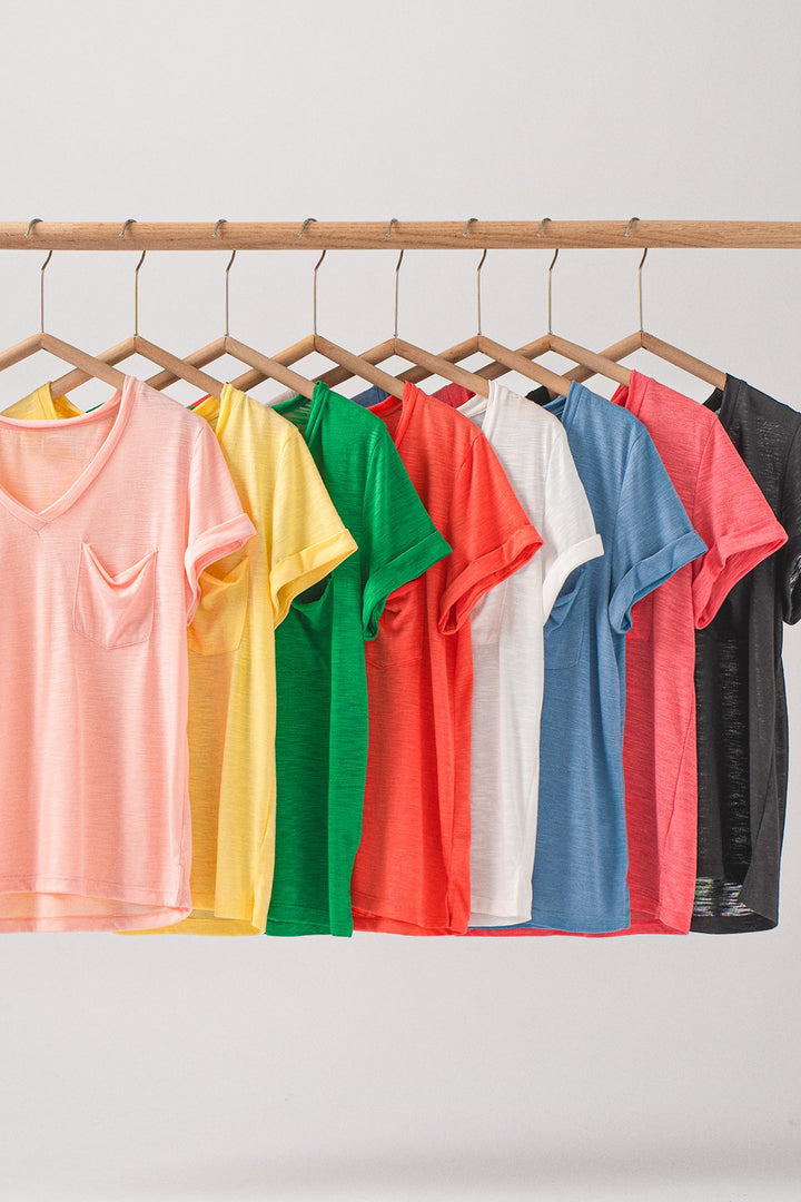 sale relaxed v neck short sleeve slub top - default