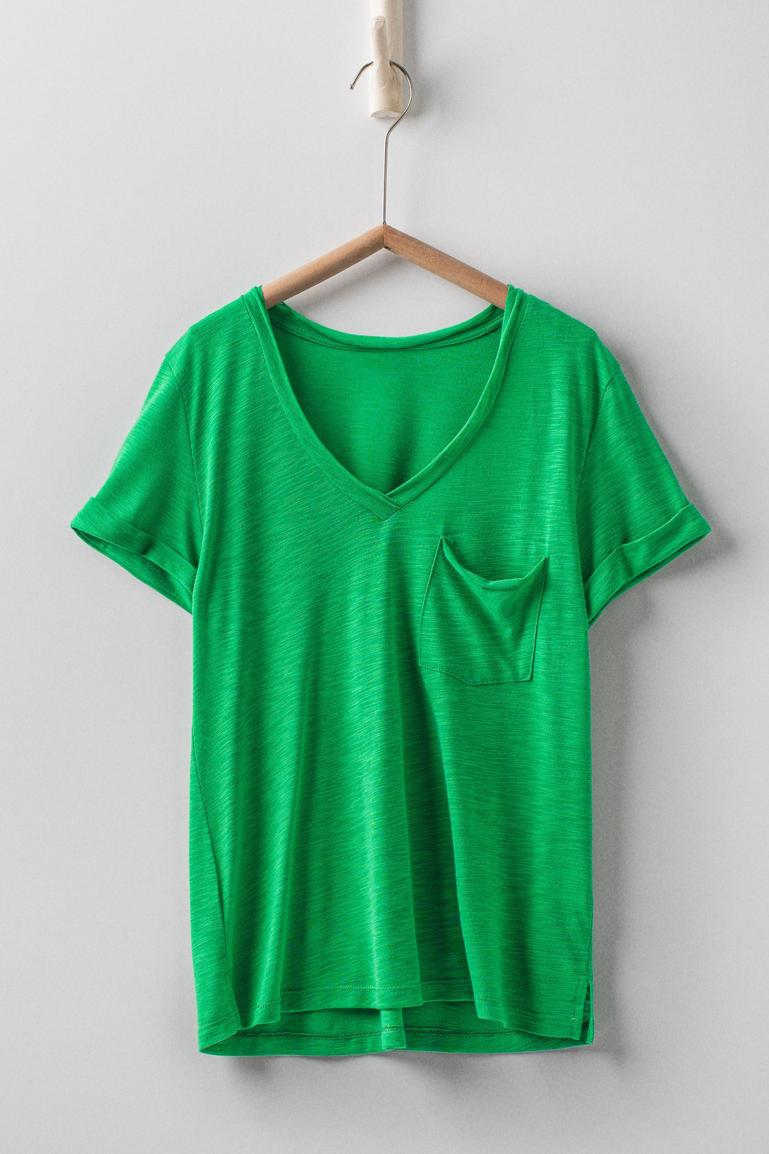 sale relaxed v neck short sleeve slub top - green (additional view)