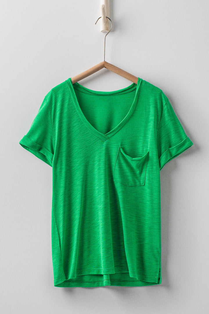 sale relaxed v neck short sleeve slub top - green (additional view)