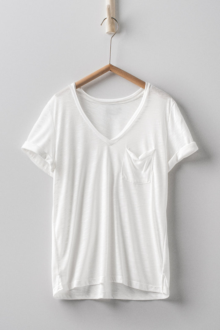 sale relaxed v neck short sleeve slub top - ivory