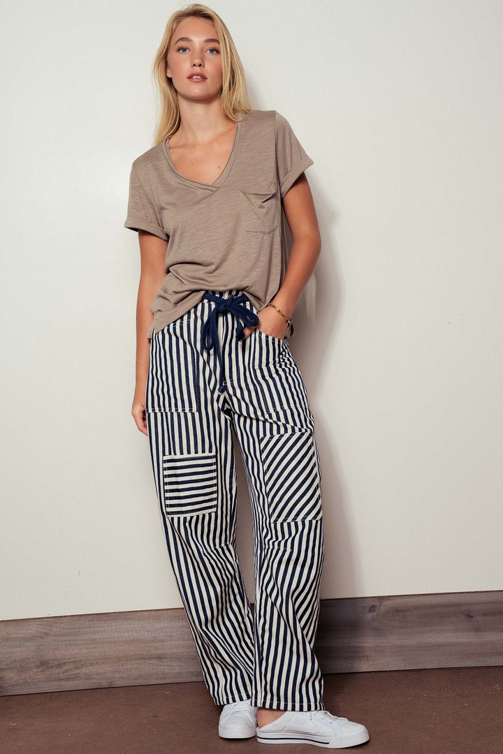 sale relaxed v neck short sleeve slub top - lt olive (additional view)