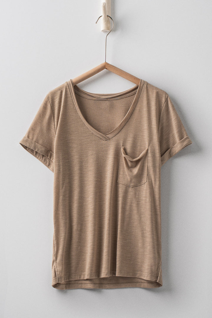 sale relaxed v neck short sleeve slub top - lt olive (additional view)