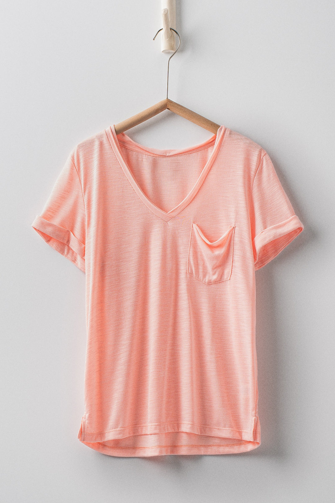 sale relaxed v neck short sleeve slub top - lt pink