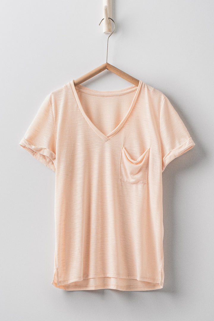 sale relaxed v neck short sleeve slub top - oatmeal