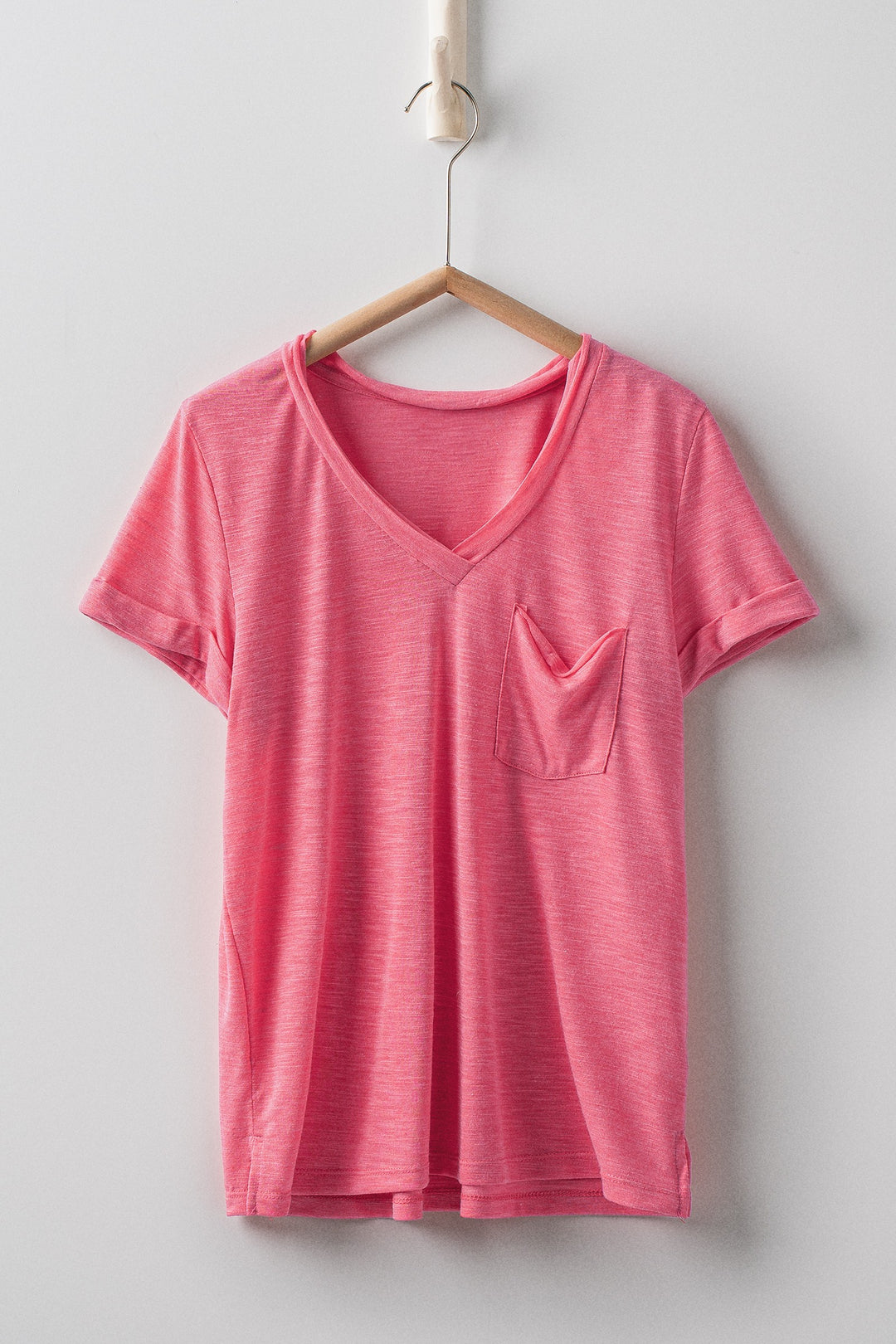 sale relaxed v neck short sleeve slub top - pink