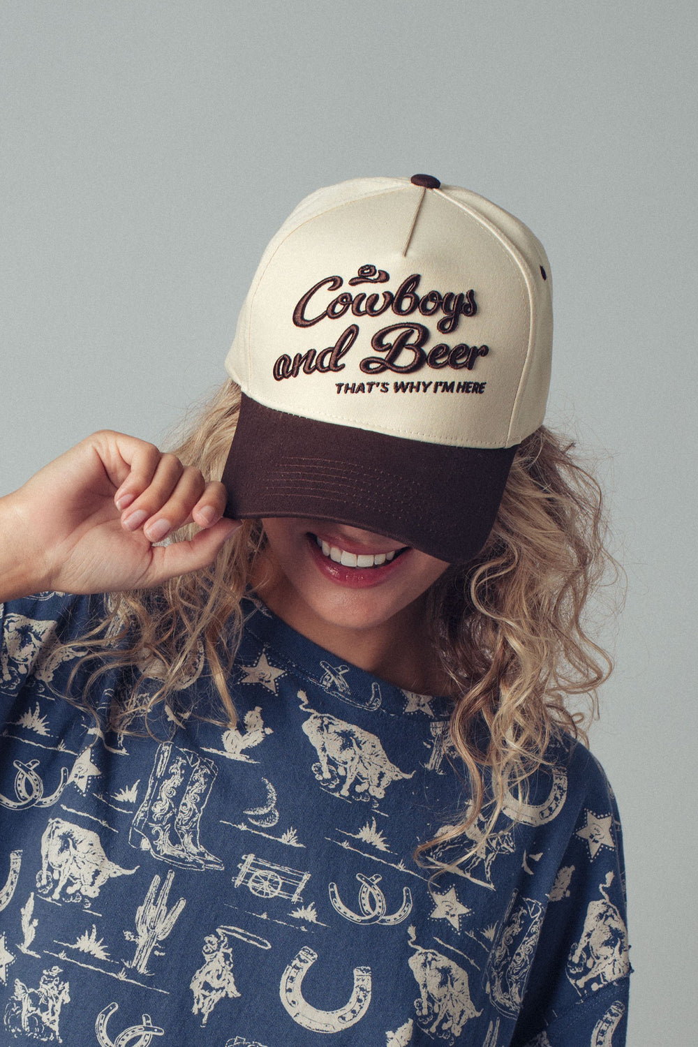 cowboys and beer embroidered trucker hat - brown (additional view)