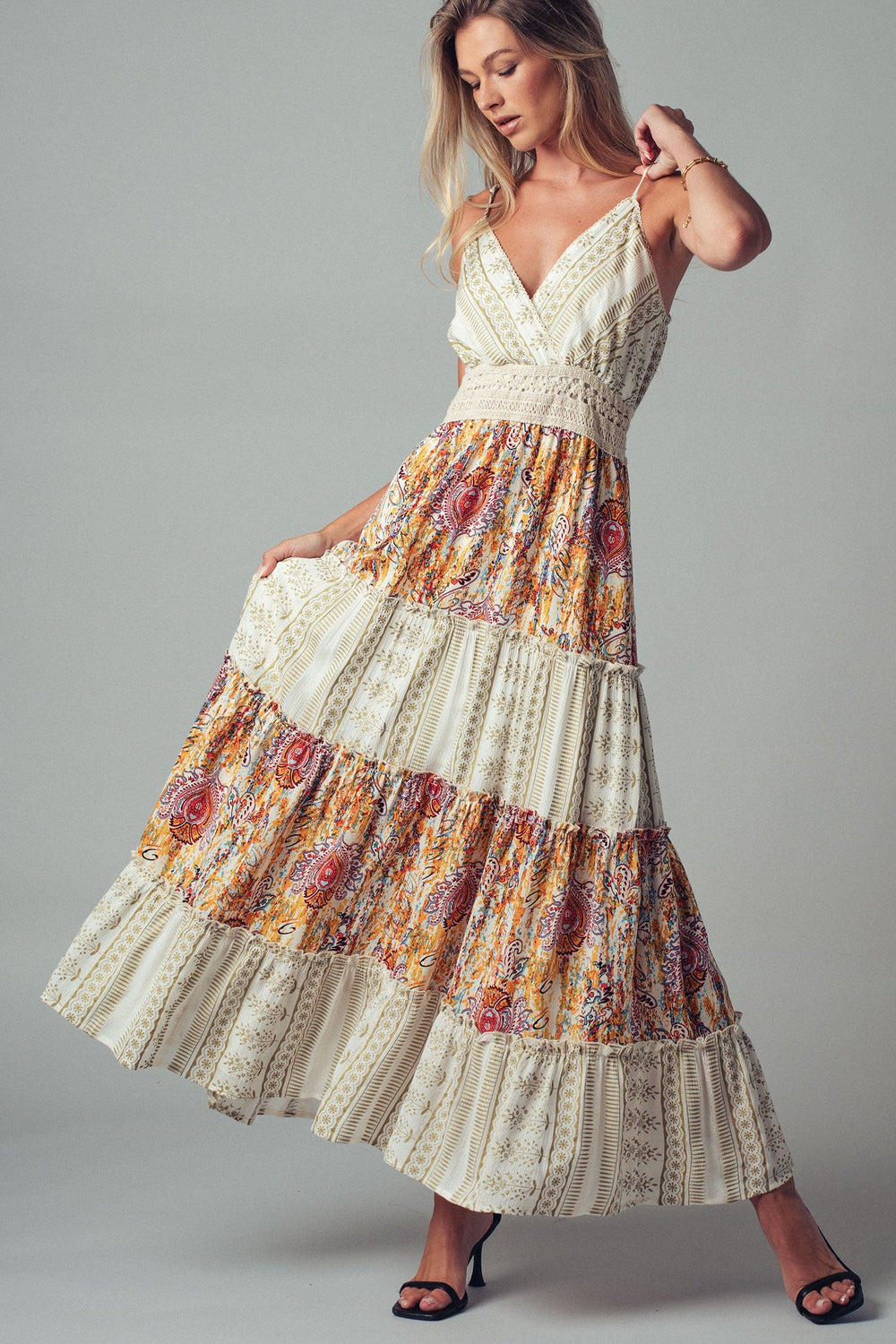 Sale Boho Maxi Dress With Crochet Waistband, additional view