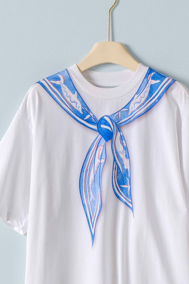 coastal chic scarf graphic tee - white
