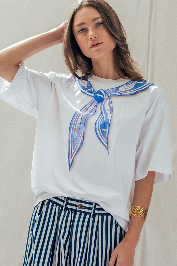 coastal chic scarf graphic tee - white (additional view)