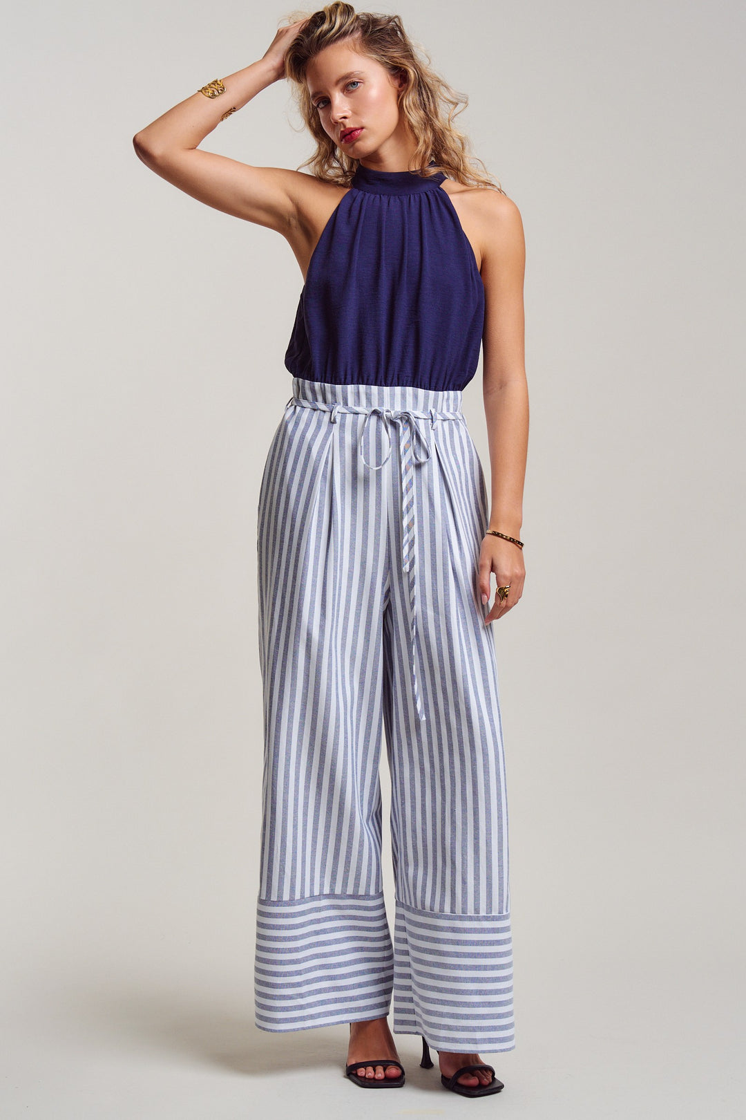stripe wide leg jumpsuit - navy (additional view)