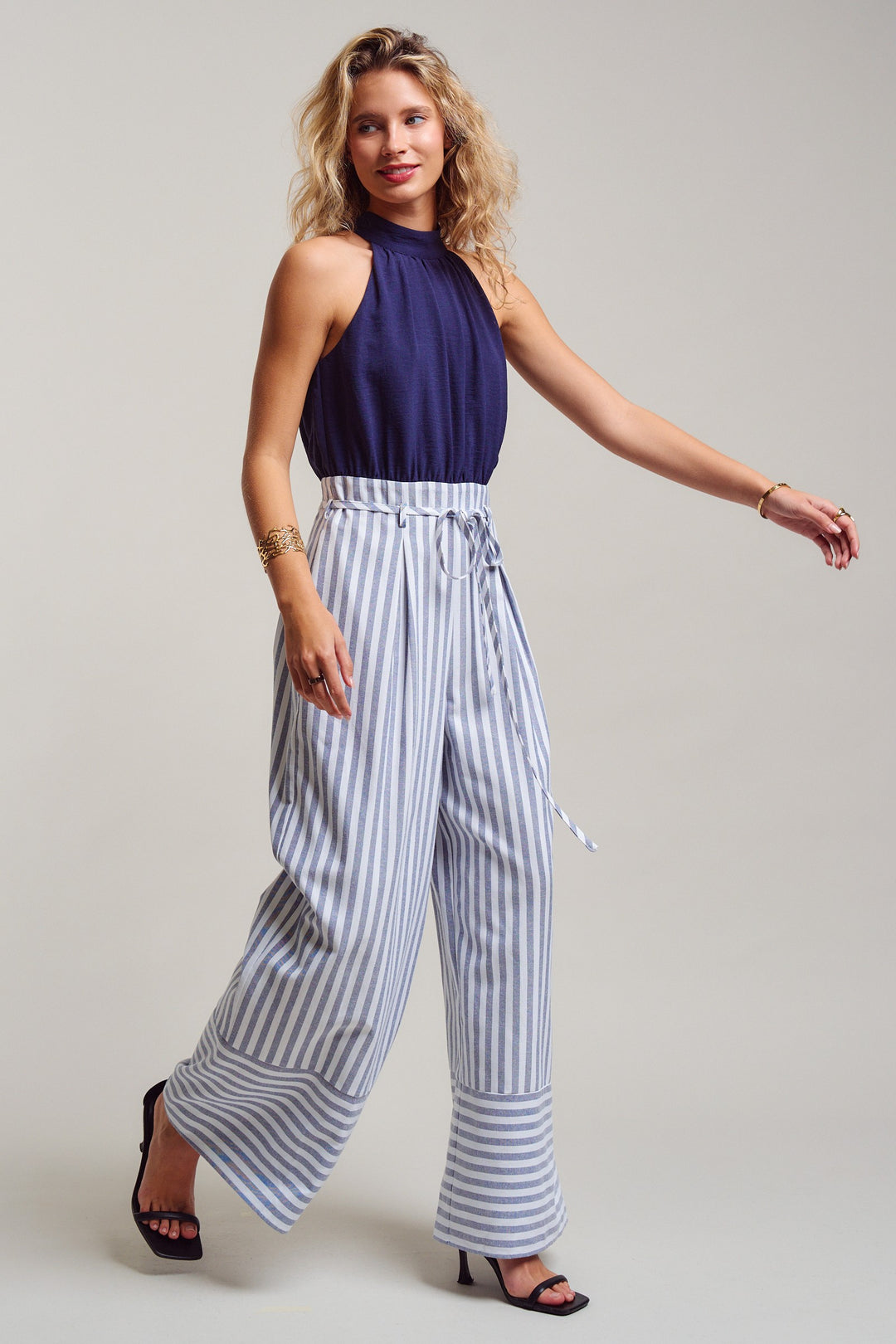 stripe wide leg jumpsuit - navy (additional view)