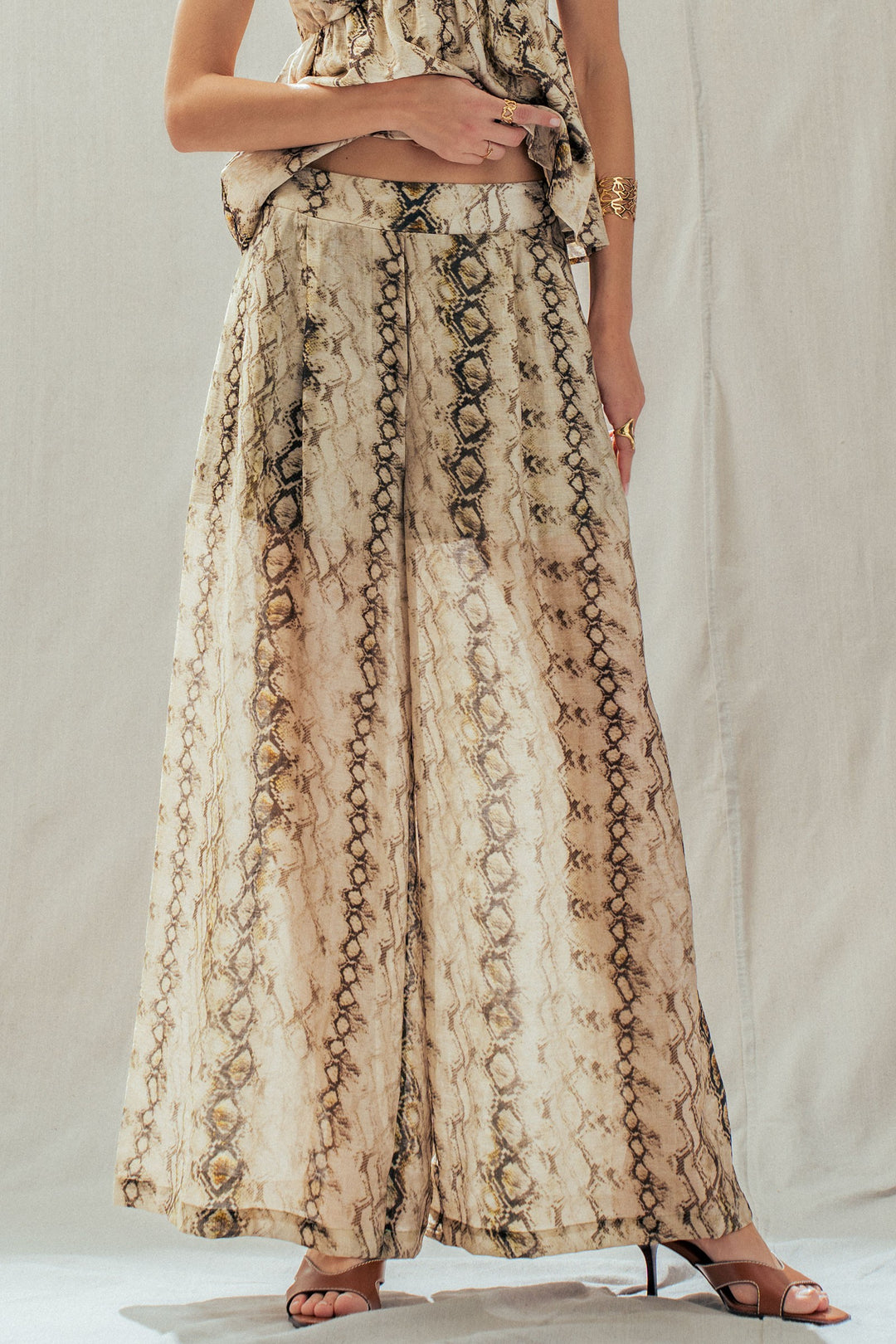 fluid snake print wide leg pants - multi