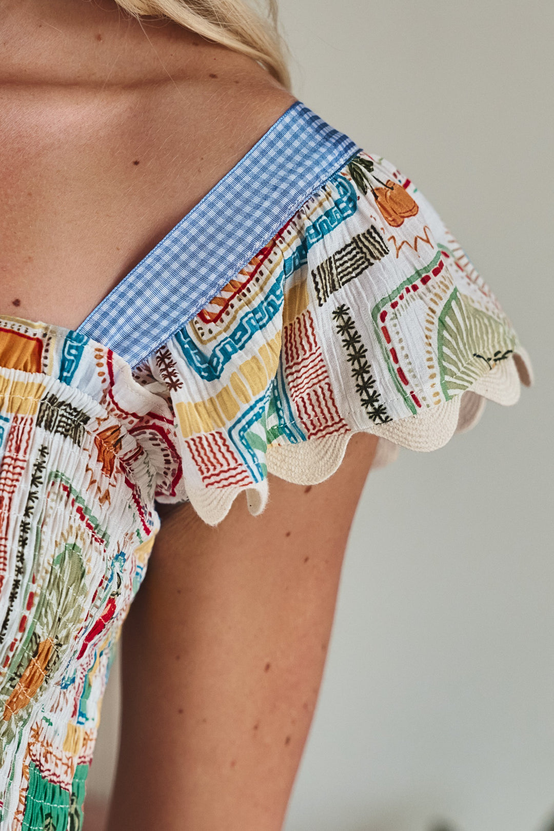 stamp smocked midi dress - ivory multi (additional view)