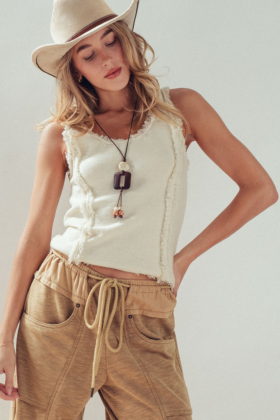 fringe knit tank top - ivory (additional view)