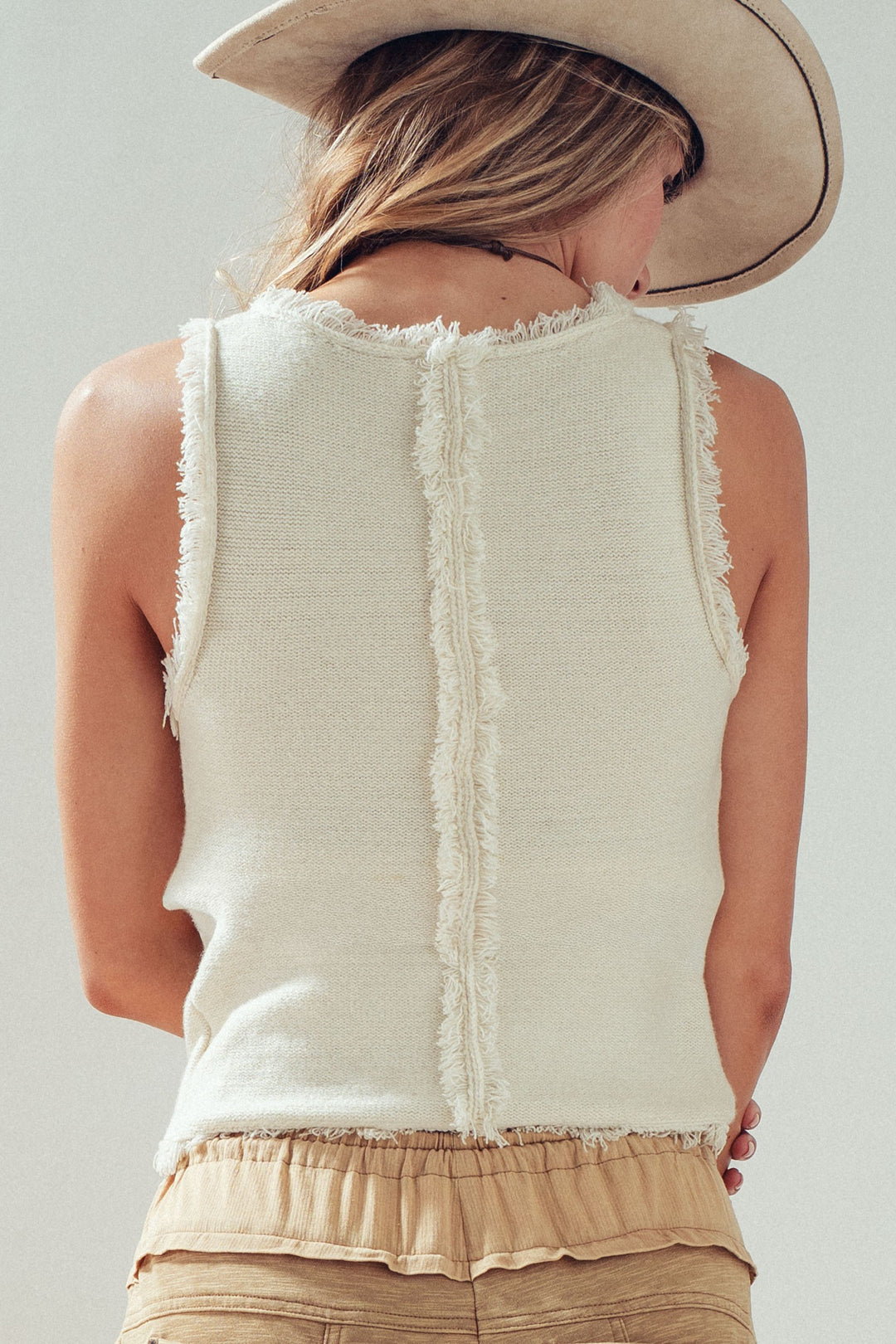 fringe knit tank top - ivory (additional view)